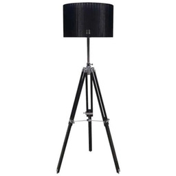 Lampa podłogowa czarna z tkaniny i drewna AZ0009