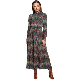 Długa Sukienka ze Stójką w Azteckie Wzory -