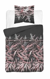 Detexpol Pościel satynowa 140x200 grafitowa pudrowa liście