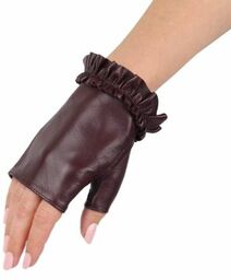Bordowe skórzane rękawiczki mitenki - bez palców