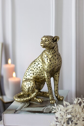 FIGURKA OZDOBNA gepard, z żywicy, złote, piękne wykończenie,