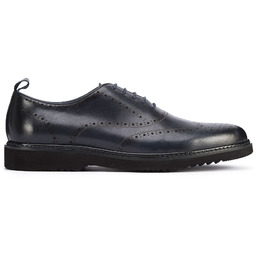 Męskie oksfordy skórzane dziurkowane na lekkiej podeszwie granatowe