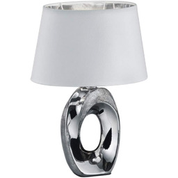 Lampa stołowa designerska z chromowaną podstawą i białym