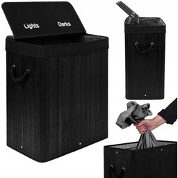 Kosz Na Pranie Bieliznę Bambusowy Dwukomorowy Z Podziałem