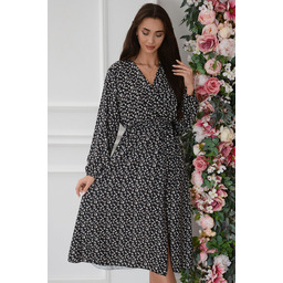 Sukienka midi z rozcięciem w kwiatuszki czarna Zeya