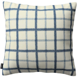 Poszewka Kinga na poduszkę, niebieska kratka tle ecru,