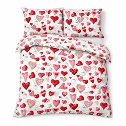 Karo Pościel z kory 160x200 biała czerwona serca