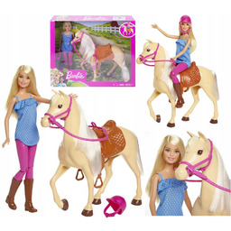 Lalka Barbie blondynka z kaskiem koń konik podstawowy