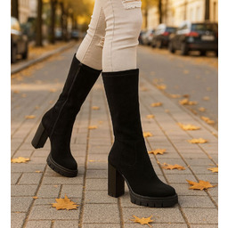 Czarne kozaki damskie na obcasie i platformie