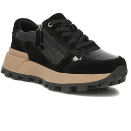 Skórzane sneakersy damskie na koturnie lakierowane czarne Filippo