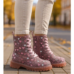 Zimowe różowe dziewczęce trapery z futerkiem