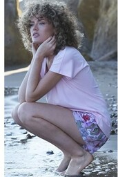 Dwuczęściowa piżama damska w kwiaty 263, Kolor jasnoróżowy,