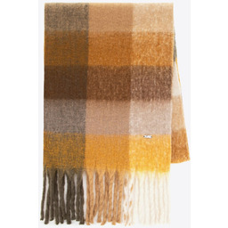Damski szalik w wielokolorową kratkę beżowo - brązowy