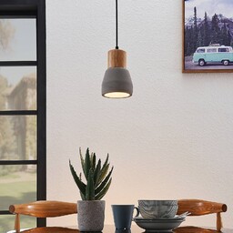 Lindby Betonowa lampa wisząca Margot z drewnem 1-punktowa