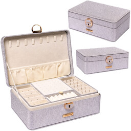 Elegancka szkatułka w srebrnym kolorze zamykana na zatrzask