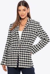 Damska marynarka z domieszką wełny biało - czarna