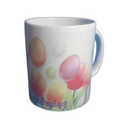 Kubek wielkanocny, tulipany, jajeczka
