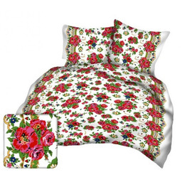 Karo Pościel z kory 140x200 biała czerwona kwiaty