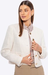 Damska marynarka z tkaniny boucle krótka beżowa