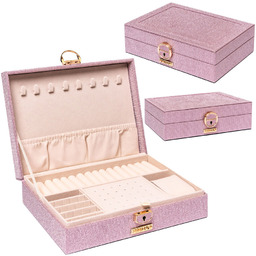 Różowa szkatułka na biżuterię z dedykowanym miejscem