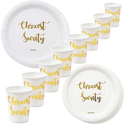 Zestaw Talerzyki i Kubeczki Chrzest Święty Złoty Napis