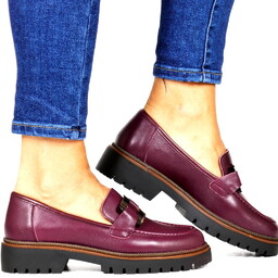 Damskie Mokasyny Skórzane na Grubej Podeszwie Półbuty