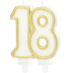 Świeczka na osiemnastkę brokatowa złota - 8,5 cm