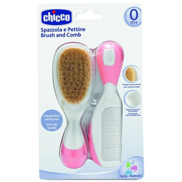 Chicco, Szczotka z naturalnym włosiem + grzebyk, 0m+