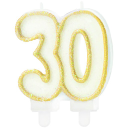 Świeczka na trzydziestkę brokatowa złota - 8,5 cm