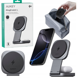 Aukey Ładowarka bezprzewodowa 2w1 na słuchawki telefon iPhone