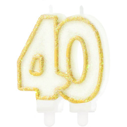 Świeczka na czterdziestkę brokatowa złota - 8,5 cm