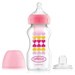Dr Brown''s Zestaw Butelka szeroka różowa 270ml +