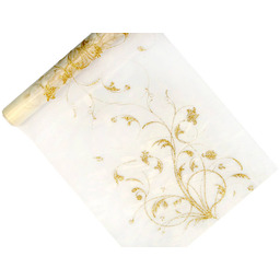 Organza ecru z nadrukiem w kolorze złotym -