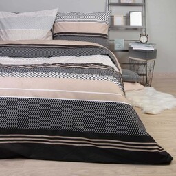 Pościel bawełniana 160x200 Zigo Beige beżowa czarna geometria