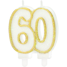 Świeczka na sześćdziesiątkę brokatowa złota - 8,5 cm