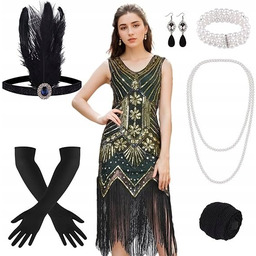 FEPITO Retro LATA 20-ste Sukienka damska +akcesoria Vintage