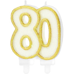 Świeczka na osiemdziesiątkę brokatowa złota - 8,5 cm
