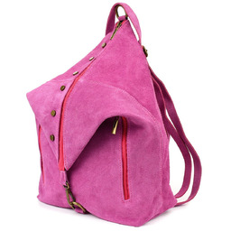 Purpurowy Włoski Stylowy Plecak Damski Skórzany Zamsz A4