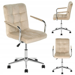 Fotel Biurowy Obrotowy Velvet Beż Chromowana Podstawa