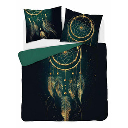 Detexpol Pościel bawełniana 160x200 ciemnozielona w stylu boho