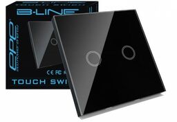 Włącznik dotykowy B-LINE szklany podwójny 2G1W czarny panel+włącznik