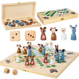 Drewniana Gra Chińczyk Zwierzątka dla dzieci, gra planszowa,