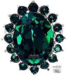 Kryształy Piękny Pierścionek Royal Emerald Srebro