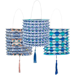 Marokańskie geometryczne niebieskie papierowe lampiony, dekoracje na przyjęcie