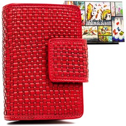 Skórzany Portfel Damski Ozdobiony Plecionym Wzorem Rovicky, Czerwony