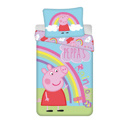 Jerry Fabrics Pościel bawełniana 140x200 Świnka Peppa tęcza