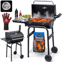 Grill Węglowy Ogrodowy Duży Pokrywa +termometr Półki