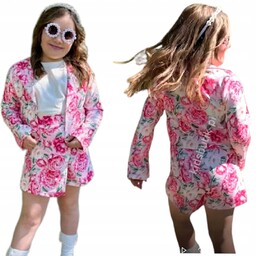 garnitur Kwiaty Blink marynarka i spódnico spodenki- róż