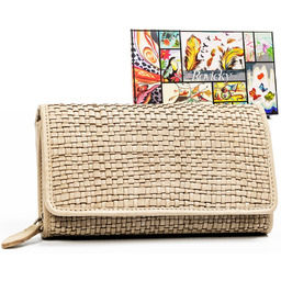 Portfel Damski Z Plecionej Skóry Naturalnej Rovicky, Beżowy