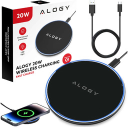 Ładowarka indukcyjna QI bezprzewodowa 20W szybka LED Alogy